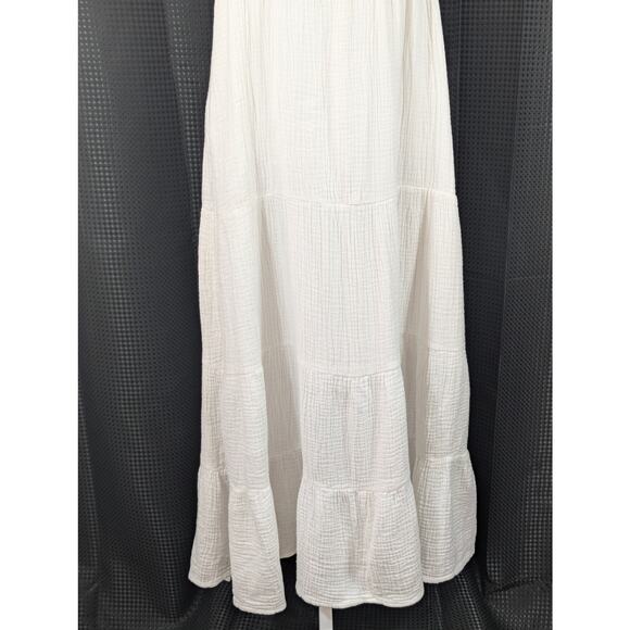 KNOX ROSE! FRESH WHITE CRINKLY GAUZE, RUCHED BACK, TIERED SUN DRESS! SZ M - Picture 4 of 10